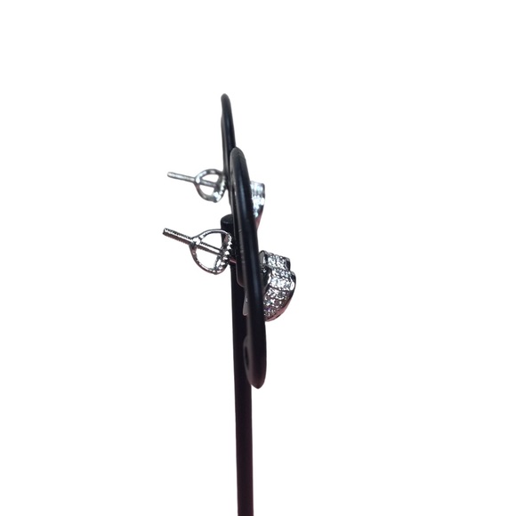 CZ Stud Heart Screw Back Earrings - Picture 5 of 8